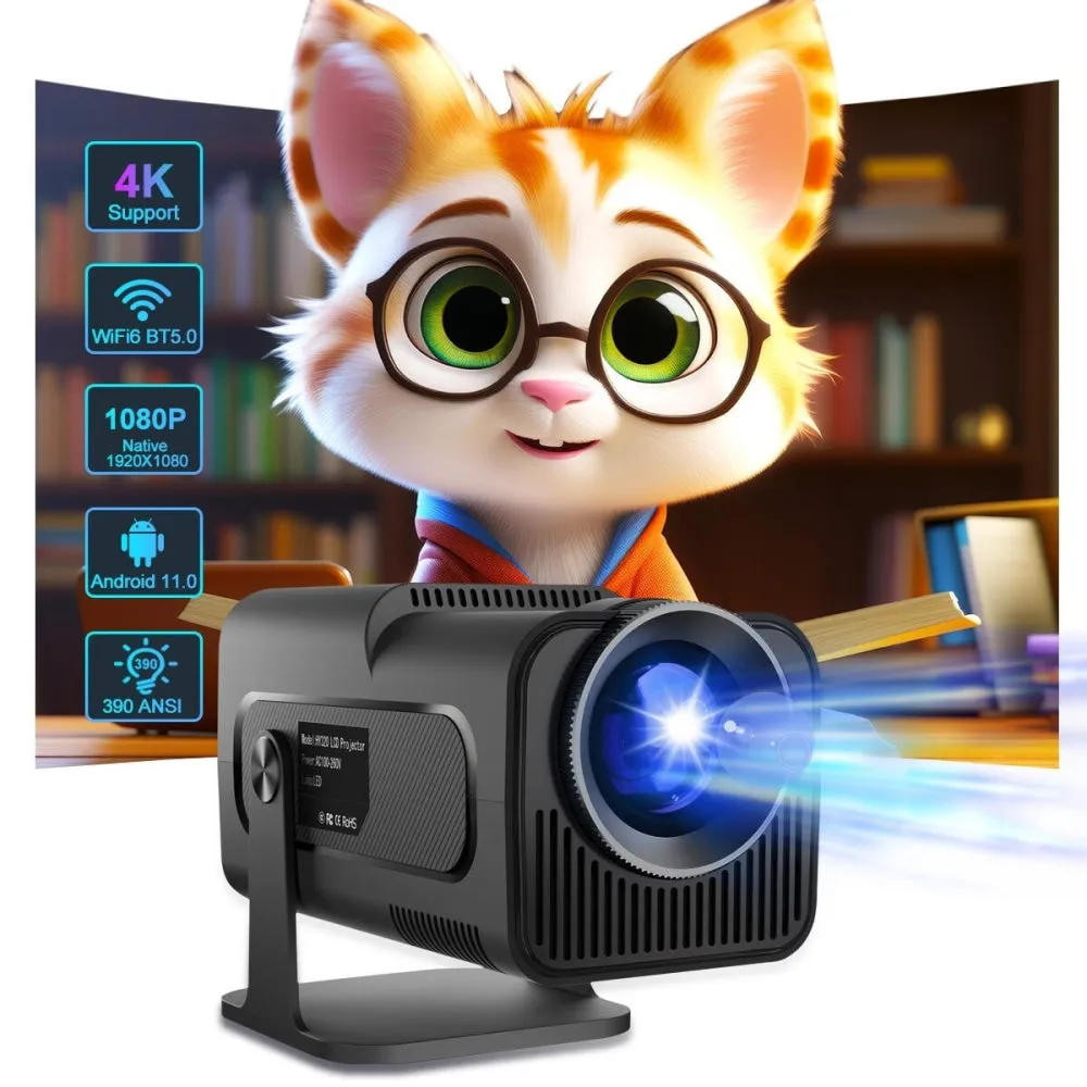 1080P 390 Lumens 4K Android 11 Projector with WiFi 6 and Bluetooth 5.0 | Supports Miracast, Airplay, and DLNA | HY320