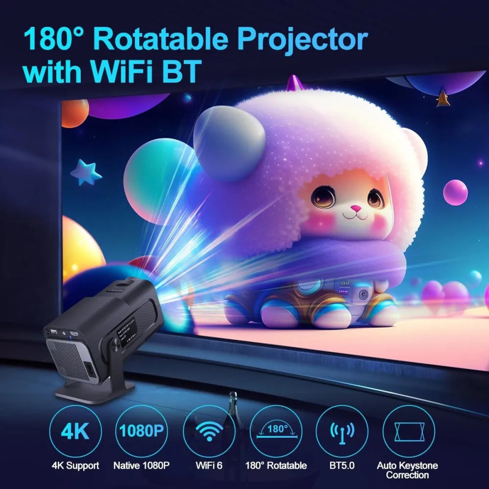 1080P 390 Lumens 4K Android 11 Projector with WiFi 6 and Bluetooth 5.0 | Supports Miracast, Airplay, and DLNA | HY320