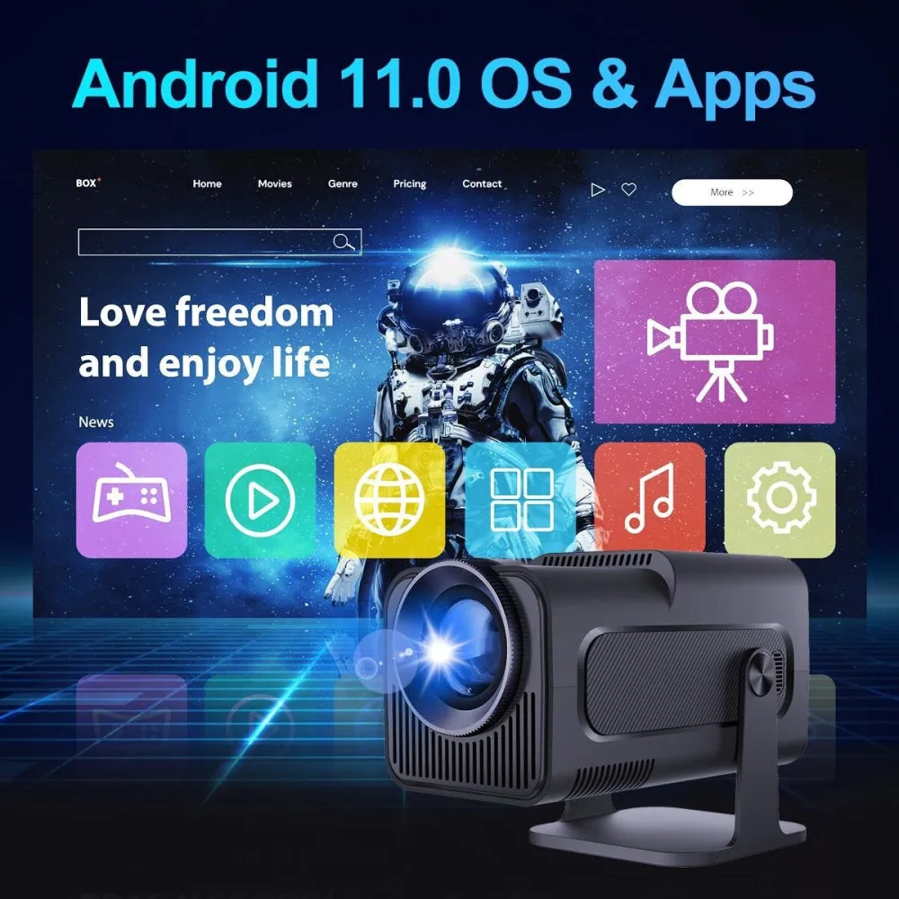 1080P 390 Lumens 4K Android 11 Projector with WiFi 6 and Bluetooth 5.0 | Supports Miracast, Airplay, and DLNA | HY320