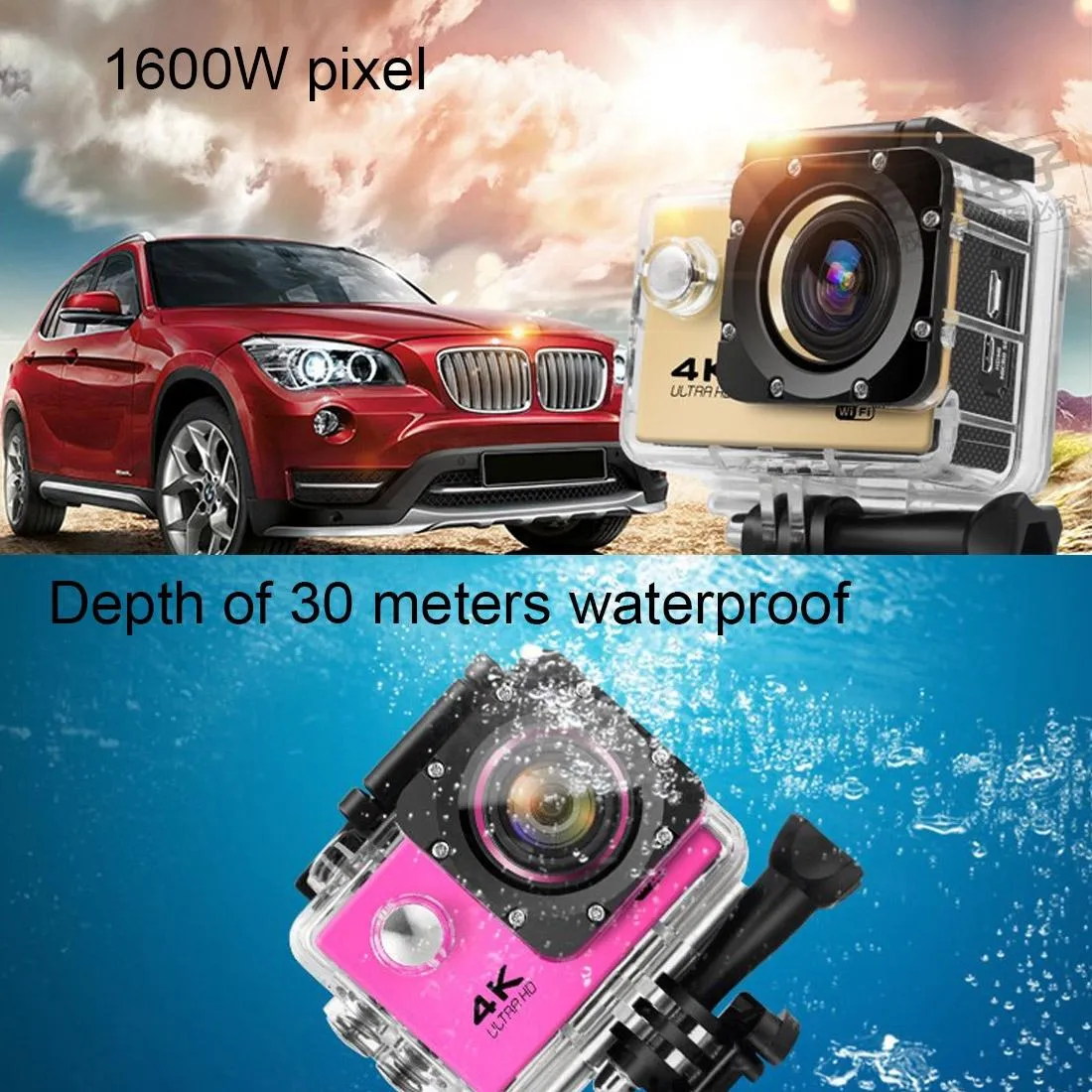 170° Wide Angle WiFi Action Camera | With Waterproof Case | Supports 64GB Micro SD | Magenta