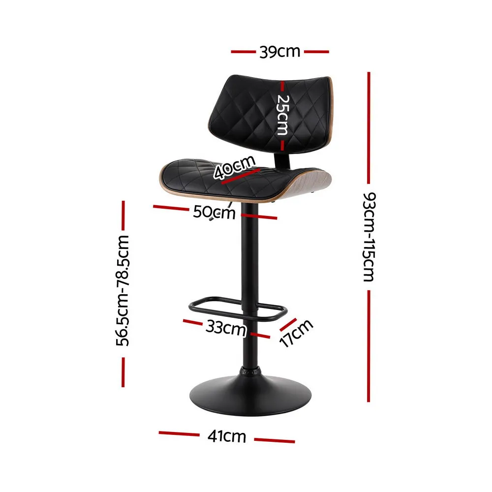 2x Bar Stools | Kitchen Dining Chairs | Gas Lift Stool | Wooden Leather | Black