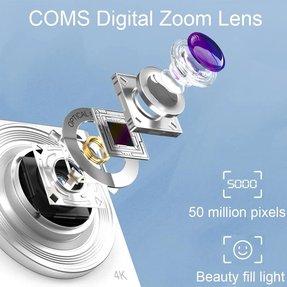 4K 8X Optical Zoom Telescopic Lens Digital Camera | Includes Card Reader & Wiper | Pink