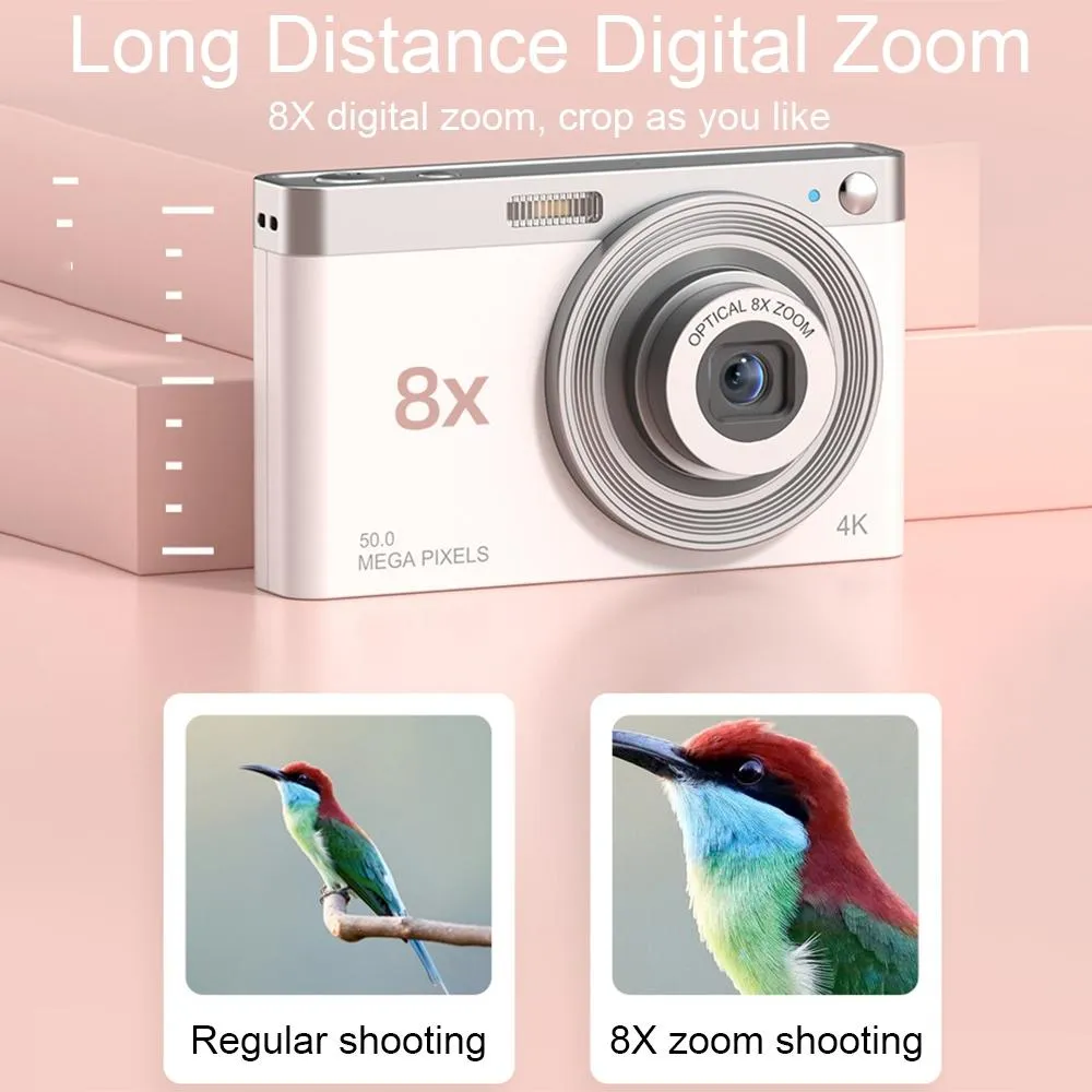 4K 8X Optical Zoom Telescopic Lens Digital Camera | Includes Card Reader & Wiper | Pink