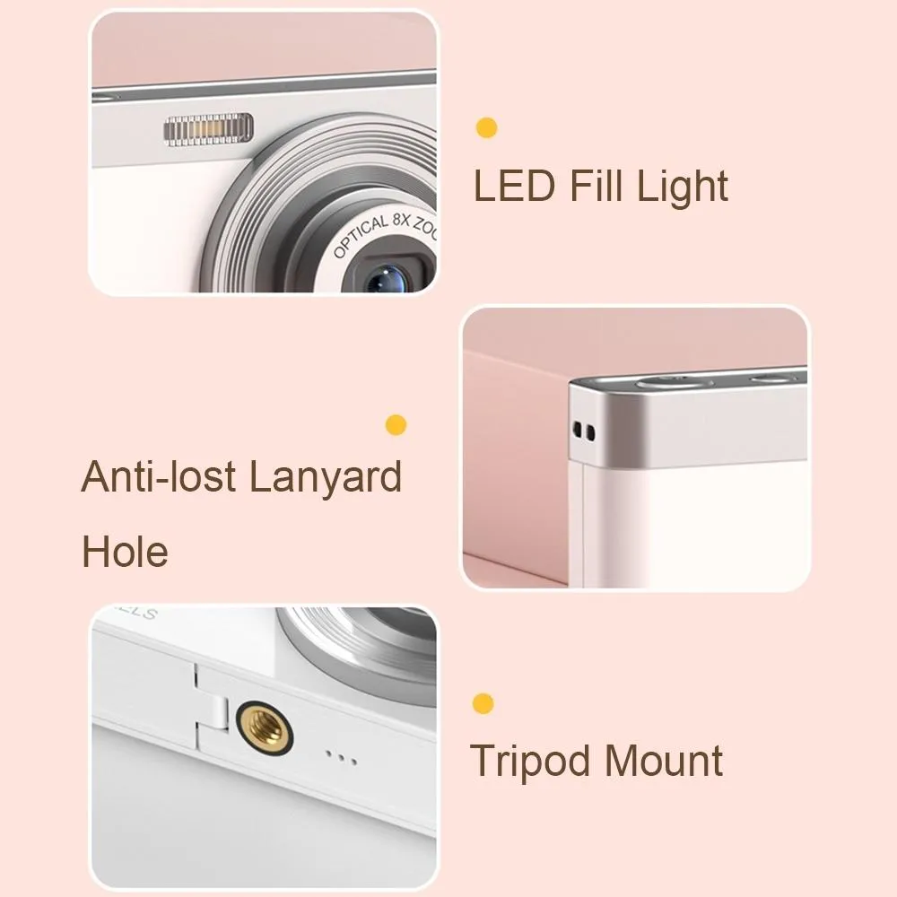 4K 8X Optical Zoom Telescopic Lens Digital Camera | Includes Card Reader & Wiper | Pink