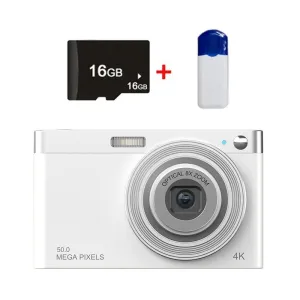 4K Digital Camera | 8x Optical Zoom | Telescopic Lens | Card Reader & 16G | White Edition