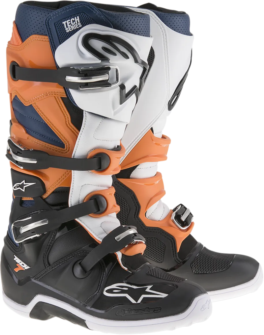 ALPINESTARS Tech 7 Enduro Boots Black/Orange/White/Blue Sz 10 2012114-1427-10