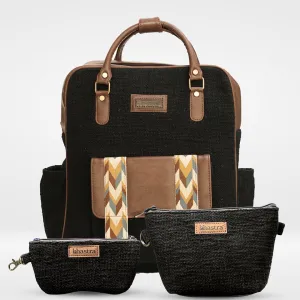 Black Backpack combo(Includes backpack,vanity pouch and glass case)