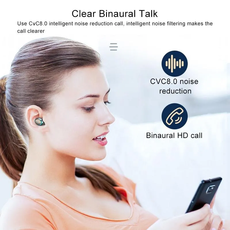 Bluetooth Earphone with Noise Reduction & Breathing Light Hand Strap